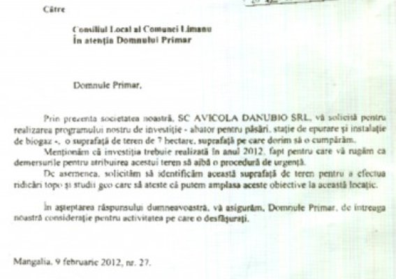 Avicola Danubio vrea să deschidă un abator în Limanu - vezi document